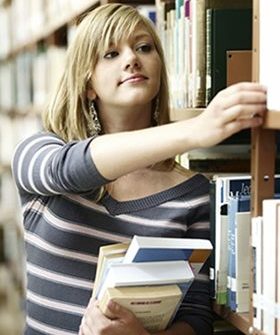 Female student in library