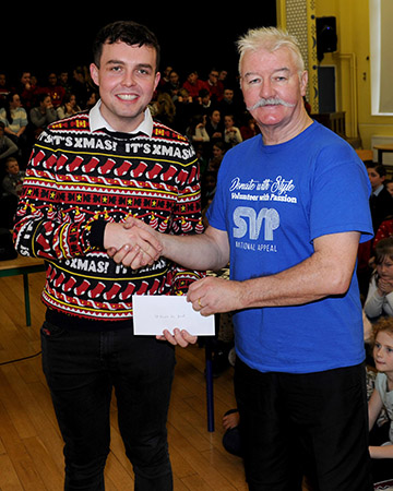 Noel O Callaghan pictured last Christmas receiving a donation from the Presentation Convent Mullingar- the whole school was there! What an amazing group of young people, and representative of all the other schools etc who donated.