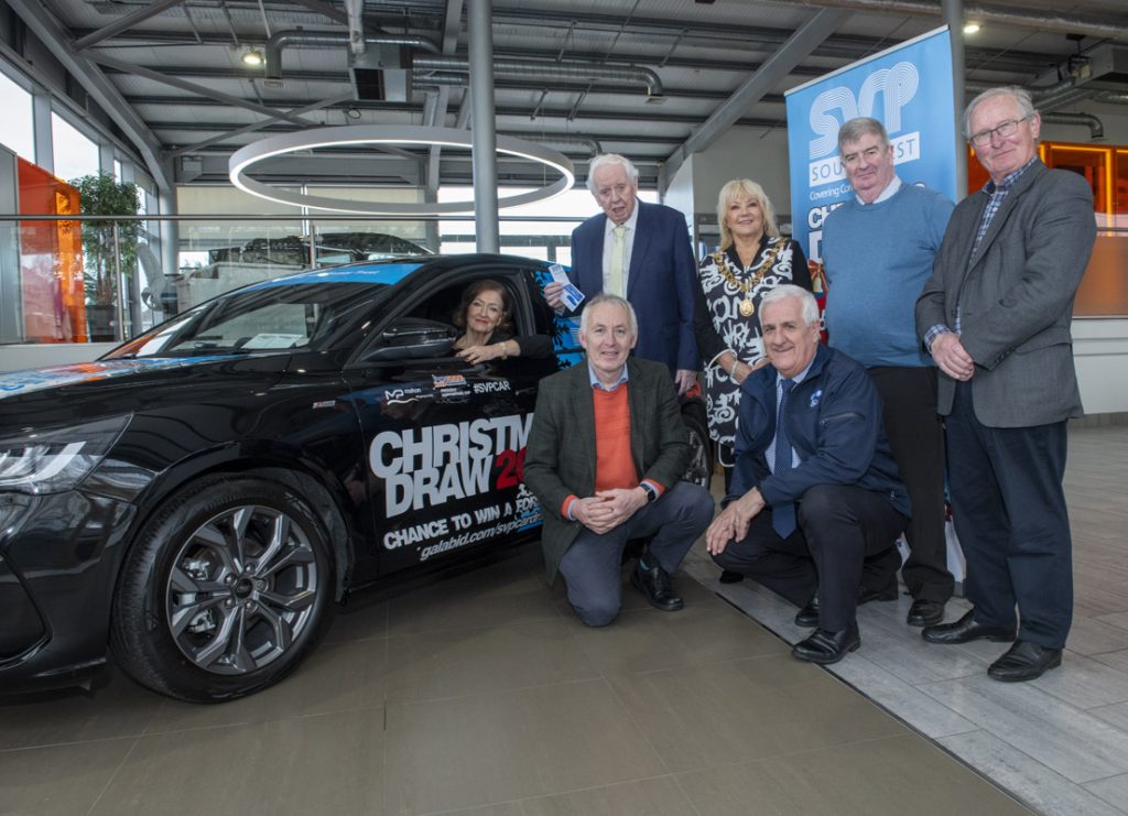 Jan 17, 2023<br /> Winner Frank Boland from Kinsale receives his Ford Focus courtesy of the Cavanagh family’s TOMAR Trust. Frank is pictured with his wife Mary and the Lord Mayor of Cork, Cllr. Deirdre Forde. Included are Conor Kavanagh, Tomar Trust (2nd from right) and Paddy O'Flynn, St Vincent de Paul. Also included are Gerry Garvey, Regional Co-Ordinator, St. Vincent de Paul (front left) and Pat Harte, Sales Manager, CAB. The total funds raised for this year’s Car Draw was €248,000 and SVP South-West would like to express their sincere gratitude to the public for their generous support this year, with all funds raised going directly towards helping people in need in both Cork and Kerry.<br /> Pic: Brian Lougheed